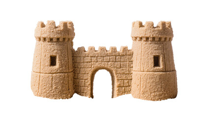 Sand castle fortress with arched gateway and crenellated towers © Leon