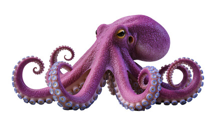 Purple octopus with curled tentacles and visible suckers © Leon
