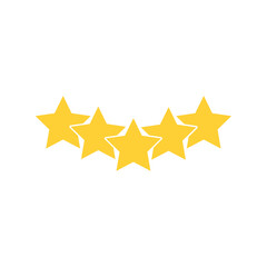 Fototapeta premium Five bright yellow stars arranged in a curved vector graphic design for customer feedback rating systems