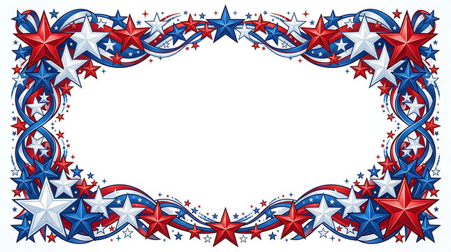 Patriotic border frame with red and blue stars isolated on white background
