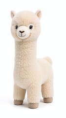 Obraz premium A clean high quality illustration of an adorable white alpaca plush toy on a clean white background. This cute soft design is ideal for children nursery art and toy catalogs.