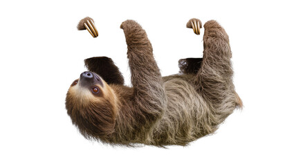 Obraz premium Three-toed sloth hanging upside down with claws visible