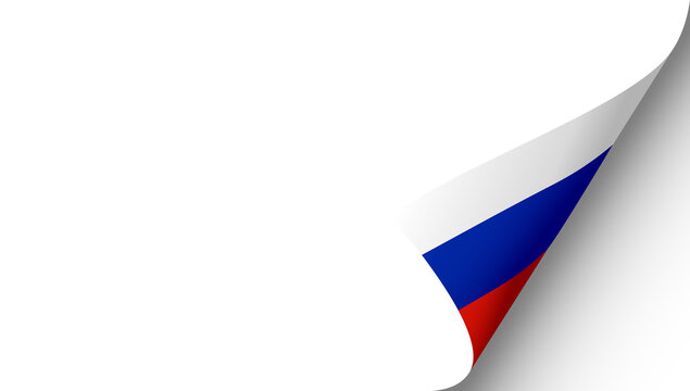 Russian flag with realistic page curl effect on transparent background.