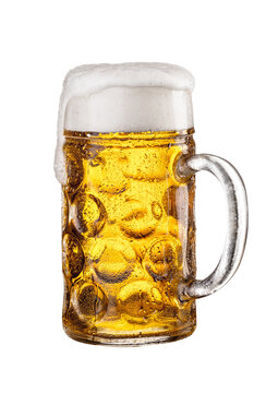 Glass of cold beer isolated PNG on transparent background, refreshing lager with foam for beverage and pub concepts