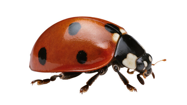 Red ladybug with black spots on white