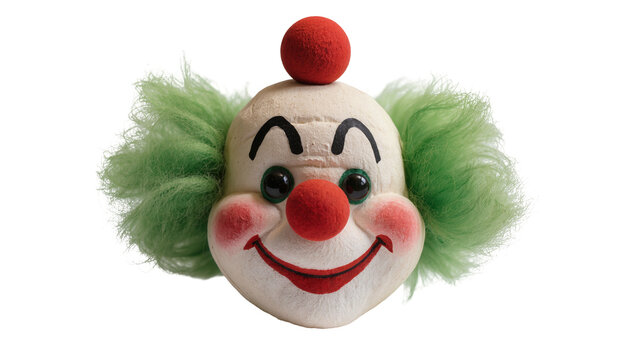 Plush clown face with green hair and red nose