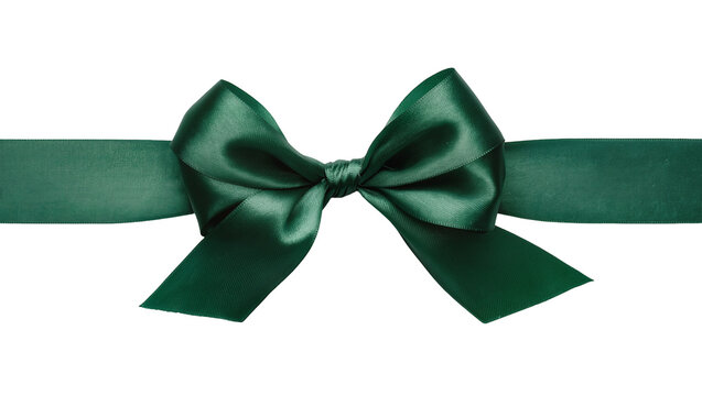 Green satin ribbon bow with flowing tails