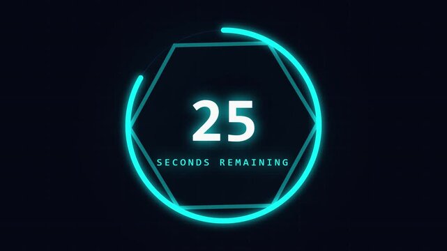 Futuristic digital countdown timer with neon cyan circles and geometric hexagonal lines