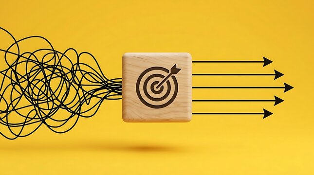 Complex problem transforming into clear direction and focused strategy towards achieving a defined goal or target.