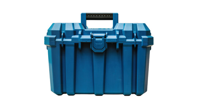 Blue plastic toolbox with handle and latches