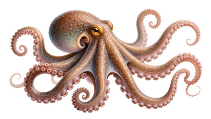 Brown octopus with curled tentacles and suckers © Emma