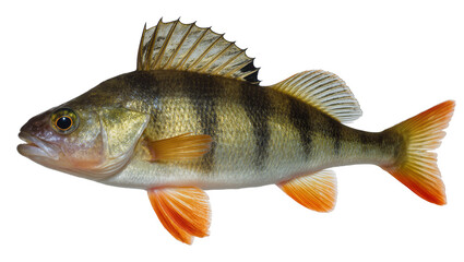 European Perch fish with dark vertical stripes and orange fins © Emma