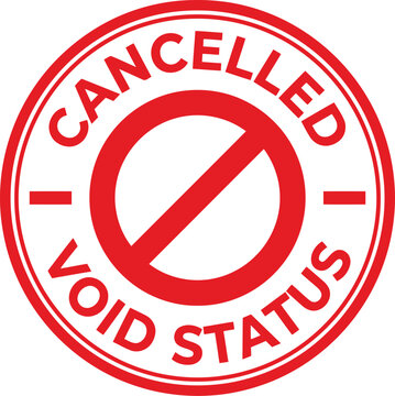 Red cancelled void status rubber stamp symbol with prohibition sign and text on transparent background.