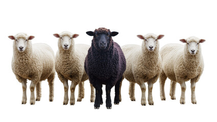 Fototapeta premium Black sheep standing out from white sheep flock