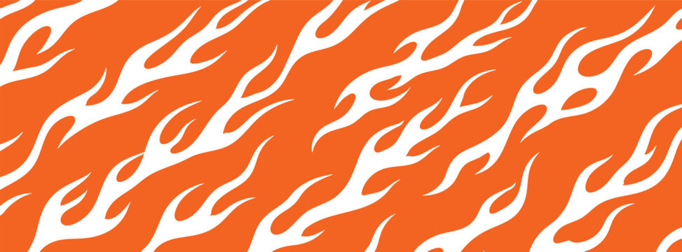 Seamless pattern with white flame shapes on an orange background. Vector illustration of fire flames for textile, wallpaper, or wrapping paper design.