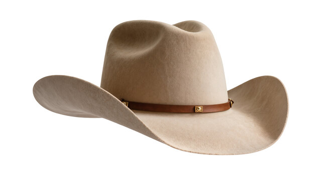 Felt cowboy hat with leather band and metal accents