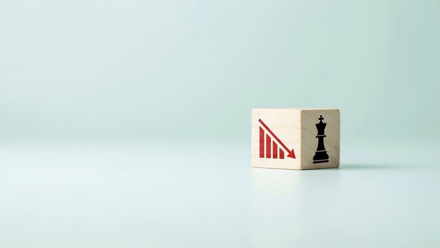 A chess piece stands on a block with a red graph on a light blue background