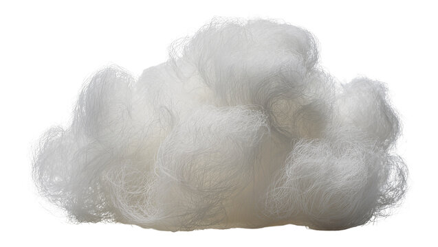 Fluffy white polyester fiber filling, isolated on transparent background