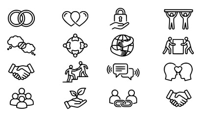 Fototapeta premium Black line icons depicting various business and social concepts