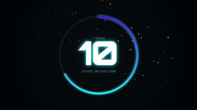 Digital countdown timer progress indicator with futuristic glowing circle and particles