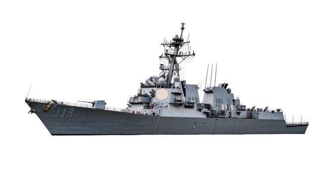 Gray Arleigh Burke-class destroyer warship with number 113
