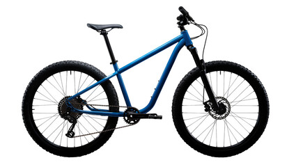Blue mountain bicycle with suspension fork and knobby tires © Emma