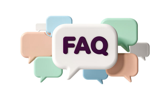 FAQ text in speech bubble with pastel colored chat icons
