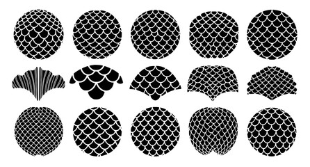 Scales pattern collection circular and segmented designs in black and white © Nahid