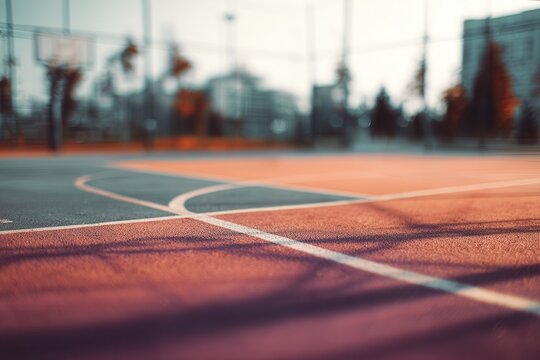 blurred basketball outdoor court background with soft lines and colors