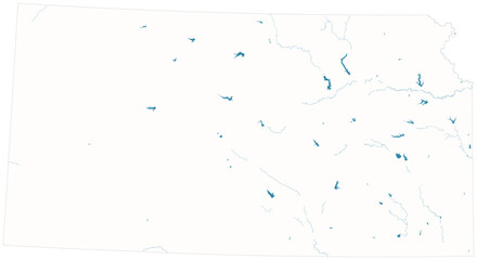 Obraz premium Kansas water bodies vector map with lakes, rivers, reservoirs and shaded relief terrain (Albers equal area conic projection, PPT-compatible & fully editable)