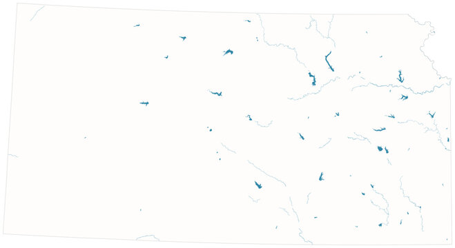 Kansas water bodies vector map with lakes, rivers, reservoirs and shaded relief terrain (Albers equal area conic projection, PPT-compatible & fully editable)