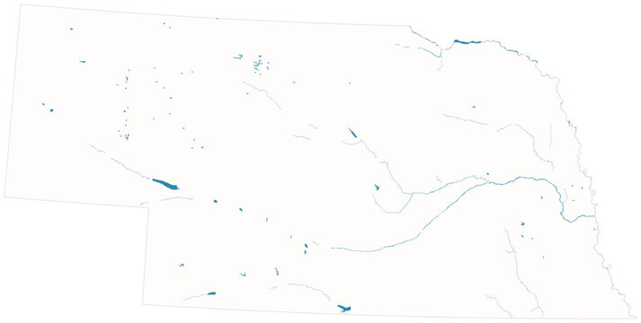 Nebraska water bodies vector map with lakes, rivers, reservoirs and shaded relief terrain (Albers equal area conic projection, PPT-compatible & fully editable)