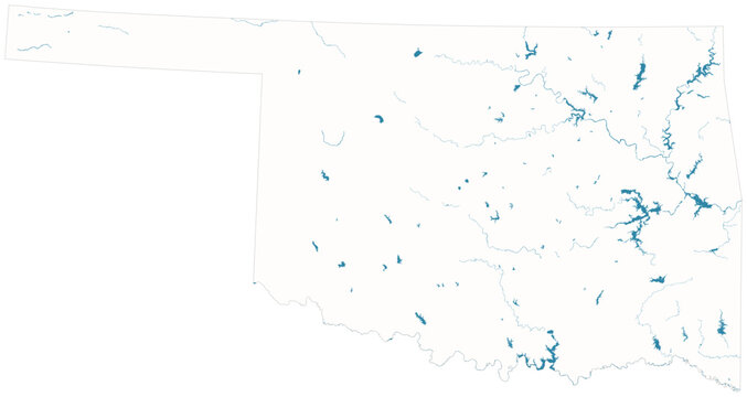 Oklahoma water bodies vector map with lakes, rivers, reservoirs and shaded relief terrain (Albers equal area conic projection, PPT-compatible & fully editable)