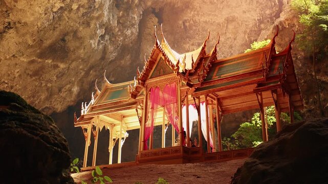 Landmark Phraya Nakhon Cave with gold Royal pavilion, Thailand.