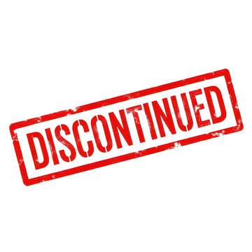 Red discontinued stamp on white background