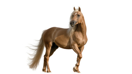 Palomino horse with flowing mane and tail standing © Laura