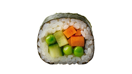Vegetable sushi roll with rice nori peas cucumber, and carrot © Laura