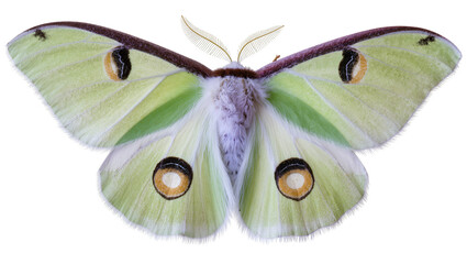 Pale green Luna moth with dark eye spots, isolated on transparent background © Daniel