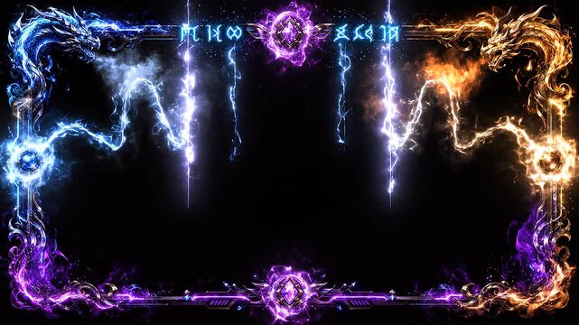 Dragon Fire Ice Gaming Stream Overlay Frame - Blue Gold Purple Neon Dragon Border Loop Animation