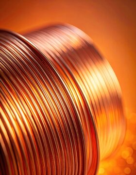 Close-up shot of a spool of copper wire with a warm, orange glow.