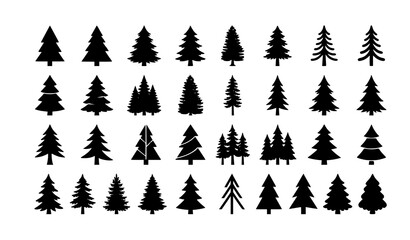 Obraz premium Black silhouette pine tree collection for seasonal design and graphics