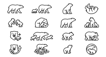 Polar Bear Outline Poses Collection with Arctic Wildlife Vector Set © Boloram