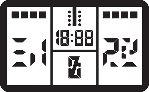 Digital scoreboard display of a sports game score, showing 3 to 2 with a timer at 18:88 and a quarter indicator at 7.