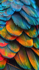 Obraz premium A macro photograph captures the vibrant, overlapping layers of colorful parrot feathers.