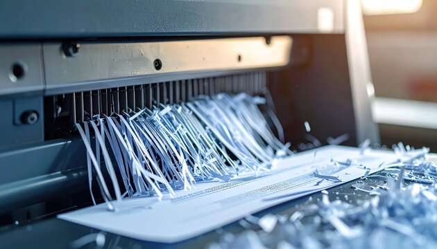 Shredding machine disposing of sensitive white documents.