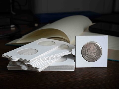 proprietary cardboard sleeve flips for storing and presenting valuable numastic coins silver and gold