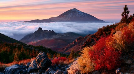 Volcanic Majesty: Mount Teide Rising Above a Sea of Clouds at Sunrise in Teide National Park, Tenerife © pokku