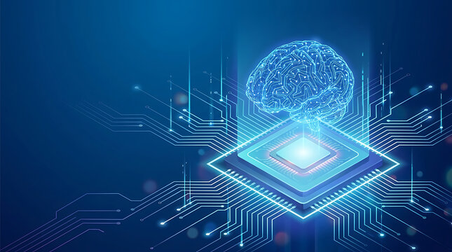 Artificial intelligence brain concept with digital circuit board processor