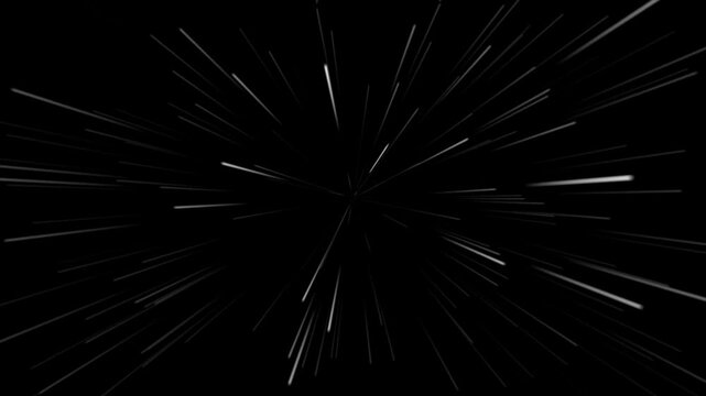 Warp speed hyperdrive animation overlay featuring white light streaks and flying stars loop on a transparent alpha channel background