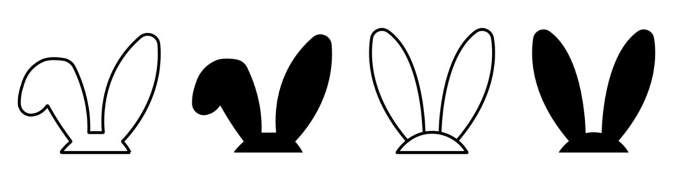 Set of four black and white rabbit ears icons for easter design projects